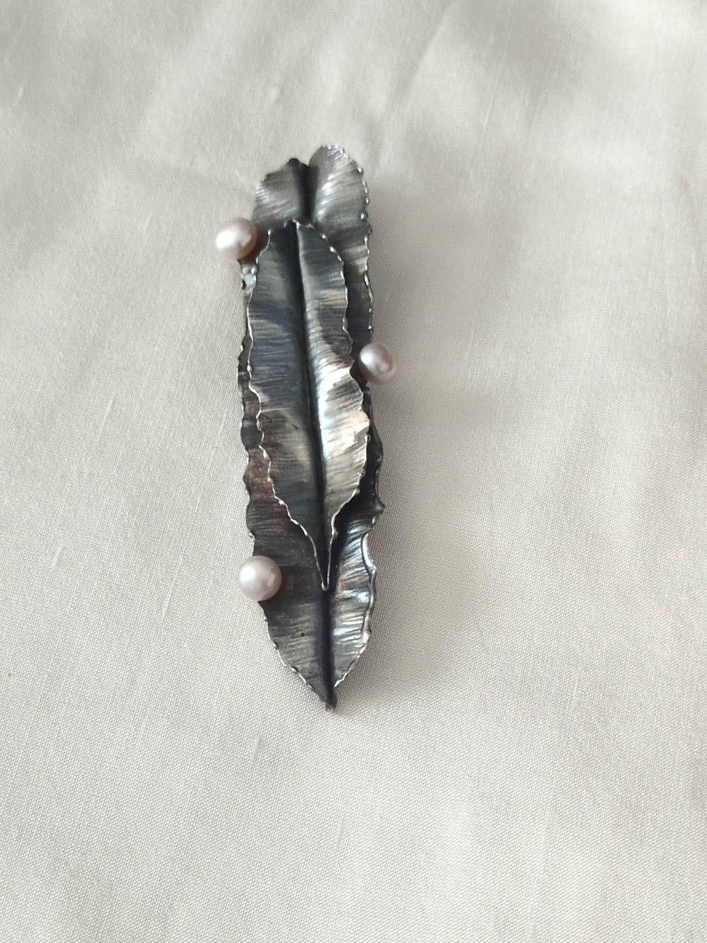 Artisan 925 Silver Leaf Necklace with Light Pink Pearls Made In Bulgaria